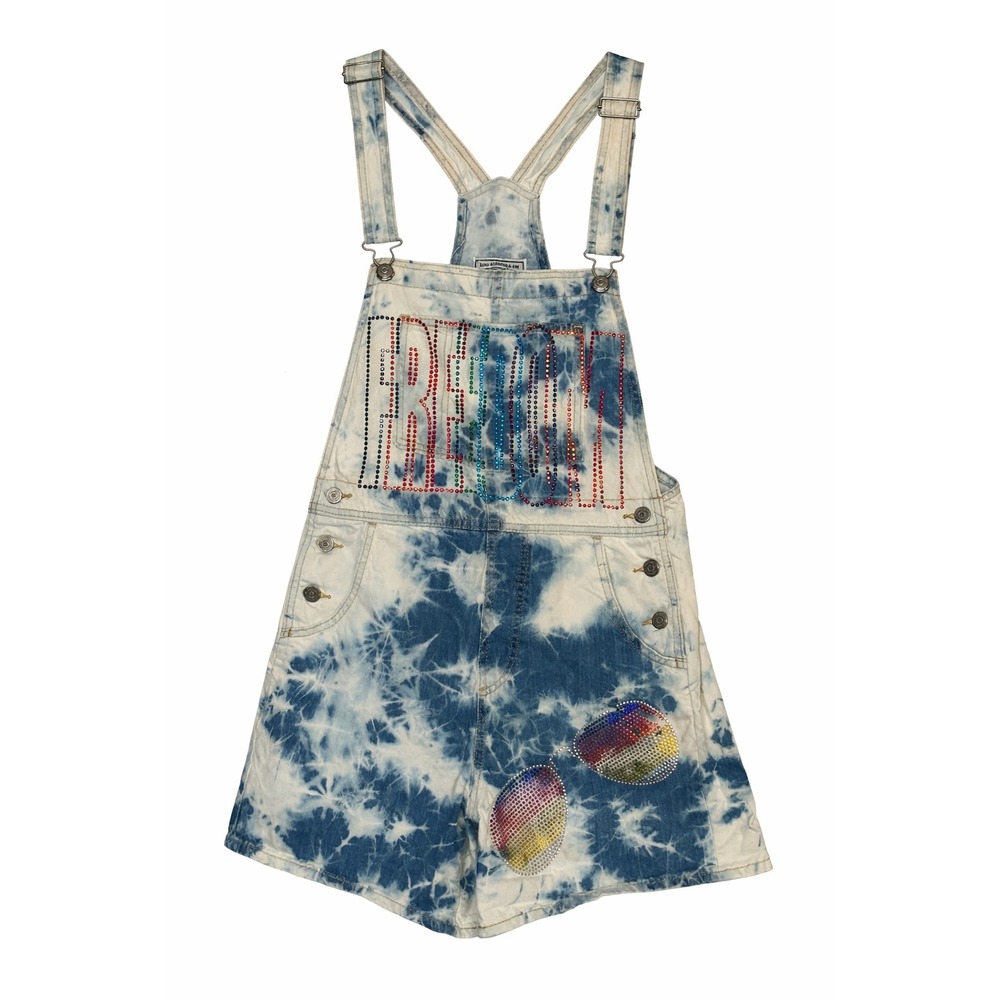 Levi's Tie Dye Overall Shorts Womens‎ S Black Girls Rock Rhinestone Festival